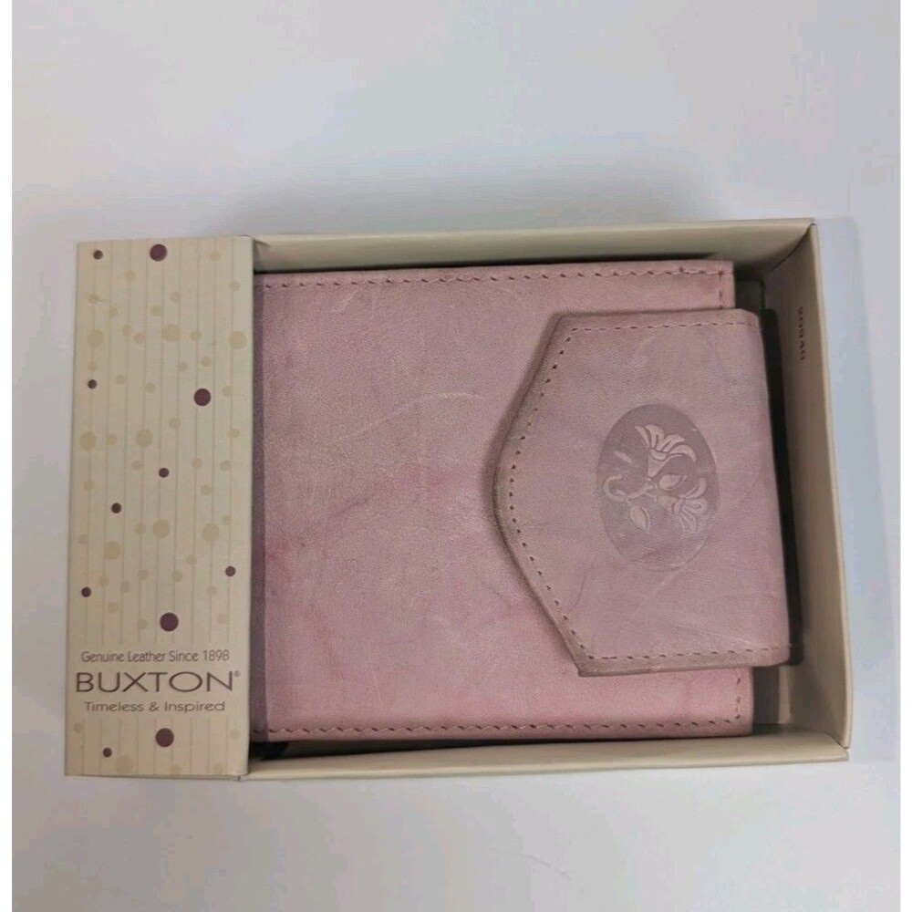Buxton Pink Genuine Leather Wallet Bifold Organizer Coin Pocket ID Holder NIB
